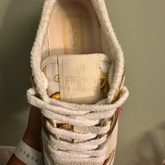 Fendace Fendi Versace Match Suede Sneakers Chunky Skate White Gold Size 37 Women - Picture 14 of 15